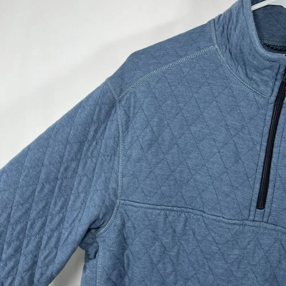 J.Crew Quilted 1/4 Zip Pullover Sweater Mens Size Medium Blue Zipper Pockets